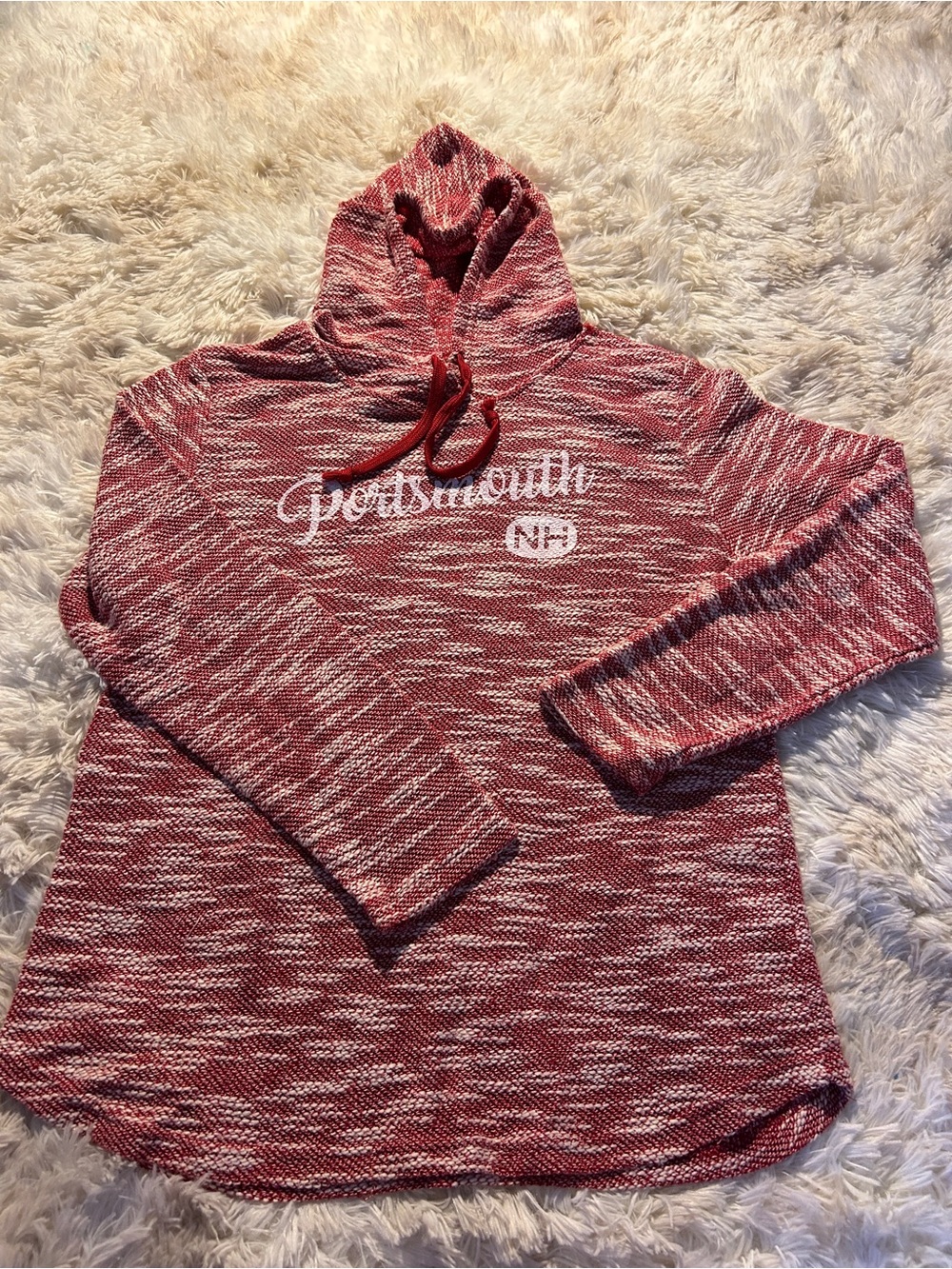 Artisan Red Marled Hooded Women's Sweater with Portsmouth NH on front
